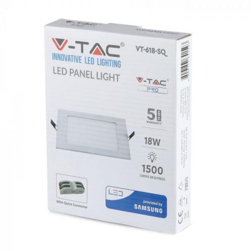 V-TAC - 18W LED Панел Premium SAMSUNG Чип Квадрат 4000K SKU: 716 