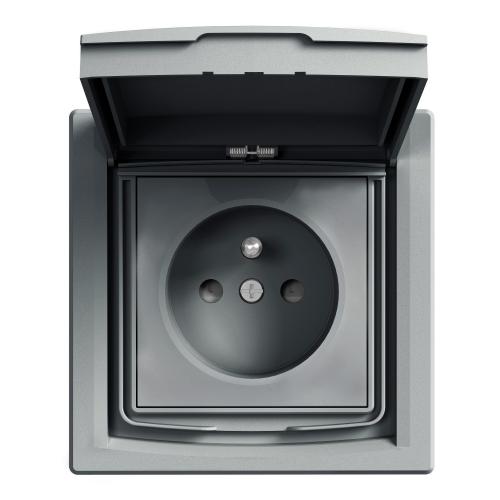 SCHNEIDER ELECTRIC - Контакт френски стандарт с детска защита IP44 стомана Аsfora EPH2800362