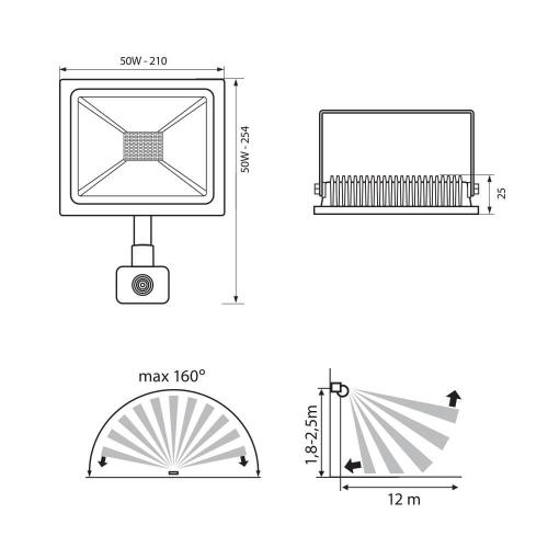 VIVALUX - LED floodlight with sensor NYX LED 50W/B W 6400K VIV003976