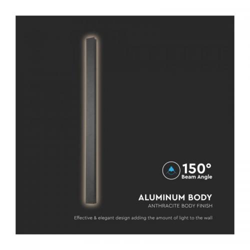 V-TAC - 10W LED Линейна Фасадна Лампа 510x60x50мм 3000K Антрацит IP65 SKU: 10429
