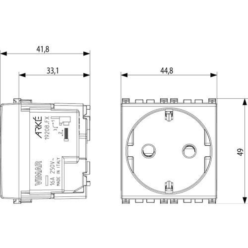 VIMAR - 19208.FX.M - 2P+E 16A DE SICURY outlet screwlessMetal