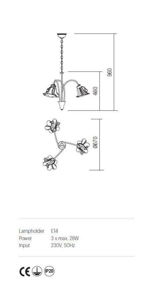 INCANTI - Полилей  DALILA IDL  C3 05 LU 3X28W E14 ORO ROSSO