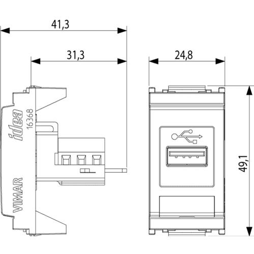 VIMAR - 16368 - USB конектор сив IDEA