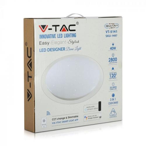 V-TAC - LED Плафон 40W SMART Ф350 Звезди Топла + Студена Светлина SKU: 1497