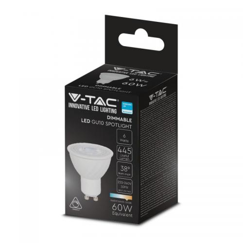 V-TAC - LED Крушка SAMSUNG ЧИП 6W GU10 Димираща 38° 3000K SKU: 21195