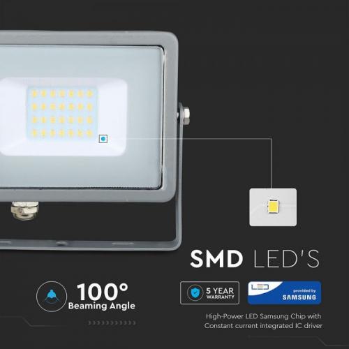 V-TAC - 20W LED Прожектор SAMSUNG Чип SMD Сиво Тяло 3000K SKU: 445