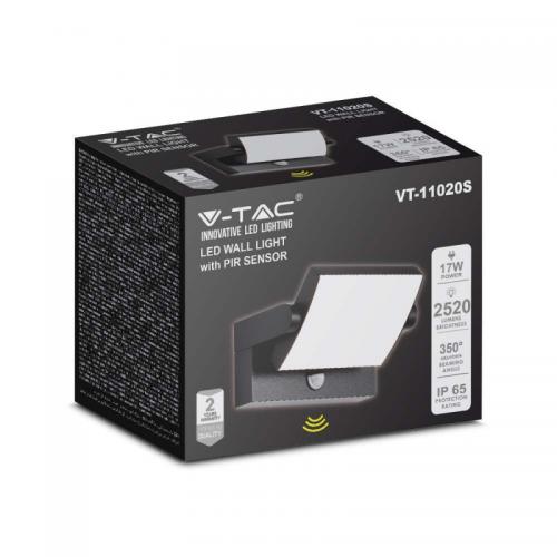 V-TAC - 20W LED Стенна Лампа Сензор Черен 3000K IP65 SKU: 2940 VT-11020S