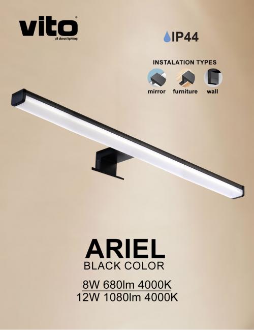 VITO - LED АПЛИК ЗА БАНЯ ARIEL 12W 4000K 60CM IP44 ЧЕРЕН 2110280 