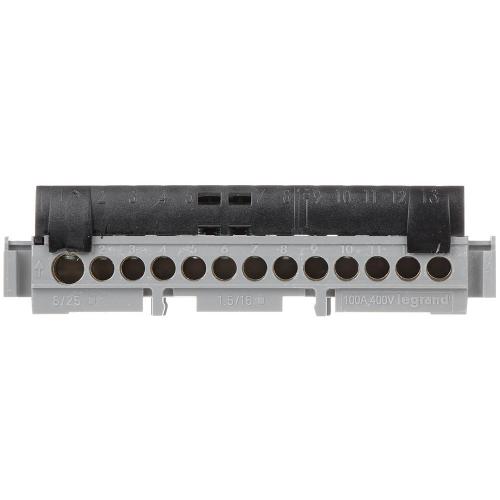 LEGRAND - Клемен блок с основа, 12 изхода 1x6-25мм² - 12x1.5-16мм² черна SKU 4854