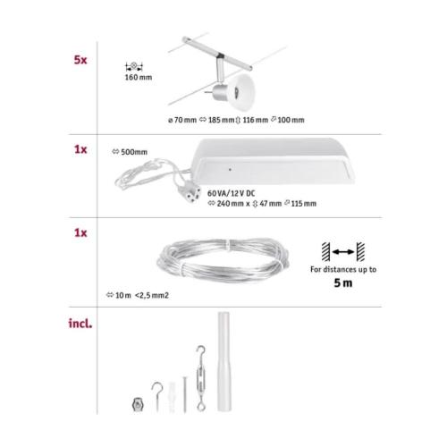 PAULMANN - 94448  CorDuo cable system Sheela basic set ✴GU5.3 max. 5x10W~230/12V✴matt chrome