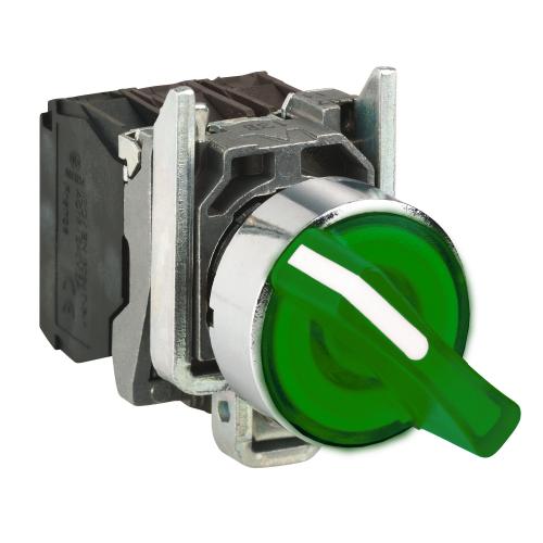 SCHNEIDER ELECTRIC - Selector switch illuminated green 1-2 1NO-1NC 230...240Vac Ø22mm XB4 XB4BK123M5
