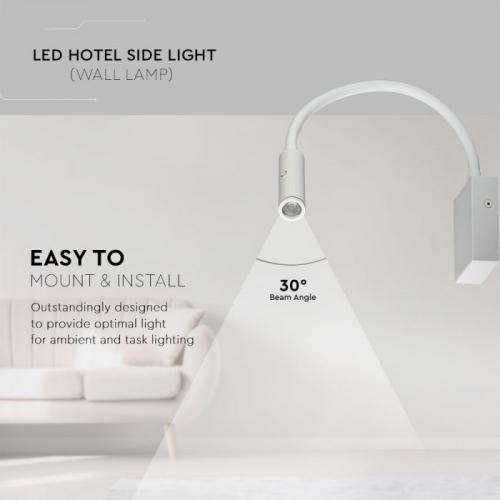 V-TAC - SKU: 1486 VT-2913 3W LED HOTEL SIDE LIGHT(WALL LAMP) COLOR CODE:3000K-WHITE