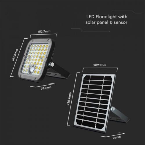 V-TAC - 10W LED Соларен Прожектор LiFePo Батерия 3.7V Черен 6000K SKU: 10313