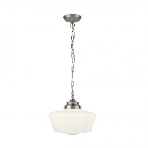 SEARCHLIGHT -  8071-1SS School House White Pendant With Opal Glass  