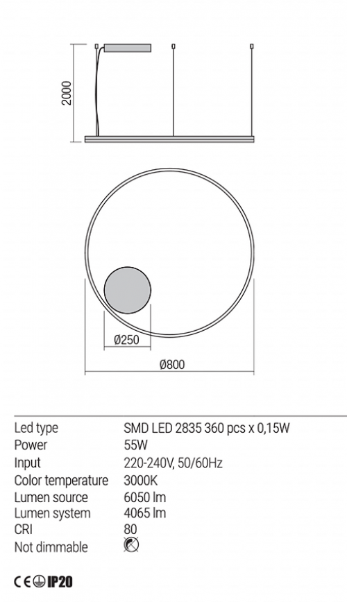 REDO GROUP - Пендел ORBIT 01-1949 LED 55W 3000K D800 SAND BLACK 
