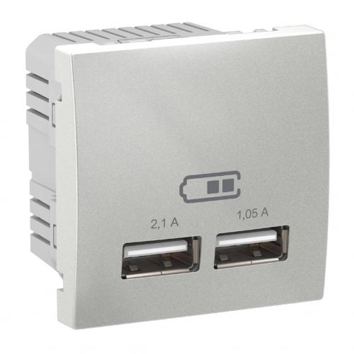 SCHNEIDER ELECTRIC - MGU3.418.30 Unica - Double USB charger - 2.1 A - aluminium