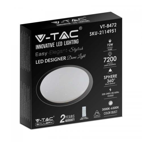 V-TAC - 36-72-36W LED Designer Dome Light Remote Control Color Change Dimmable Starry Cover SKU:2114951