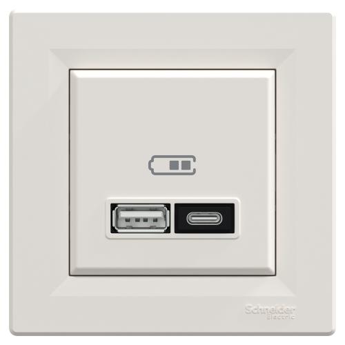 SCHNEIDER ELECTRIC - Asfora dual USB charger type A+C, 21W cream EPH2700523