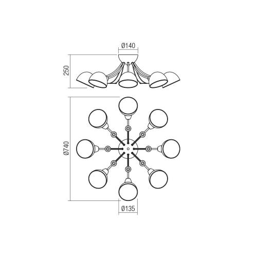SMARTER - Плафон SILMA 02-968 цвят античен месинг, кехлибар Е14 8x28W