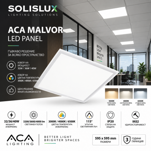 ACA LIGHTING - MALVOR LED Panel 32/36/40W CCT 3000K/4000K/6500K 595×595mm – White