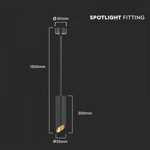 V-TAC - GU10 Hanging Pendant Black  55X300mm SKU: 6685