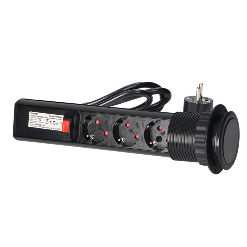 ORNO - Pop up Ø6cm desk socket with 1.8m cable and locking system, 3x2P+E (Schuko), black OR-AE-1347(GS)/B