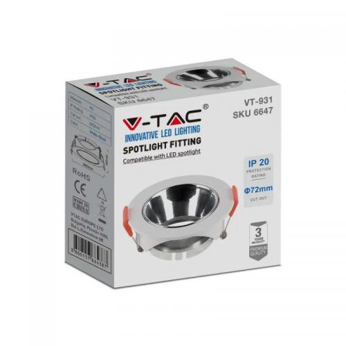 V-TAC - GU10 Корпус Кръг Бяла Рамка с Хром Рефлектор SKU: 6647 