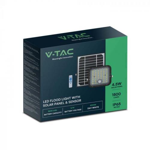 V-TAC - 10W LED Соларен Прожектор LiFePo Батерия 3.7V Черен 6000K SKU: 10313