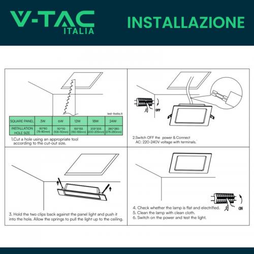 V-TAC - 18W LED Backlit Recessed Panel Square 3000К SKU: 10486 