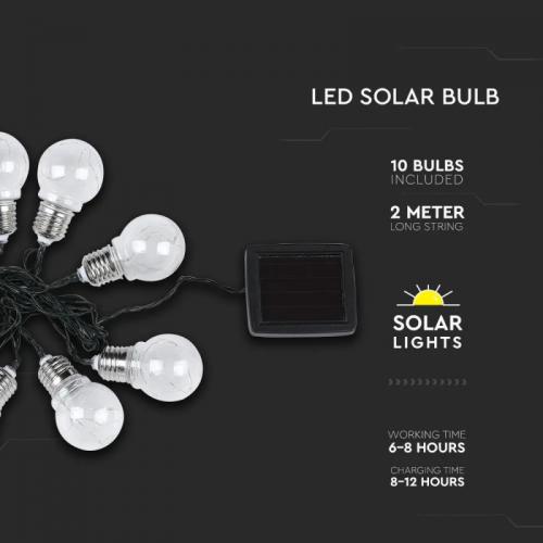 V-TAC - LED Solar String Light 10 Bulbs 3000K SKU: 8559