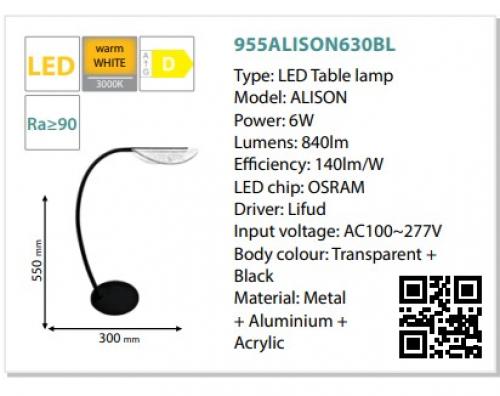 ELMARK - ALISON LED TABLE LAMP 6W 3000K 840lm BLACK 955ALISON630BL