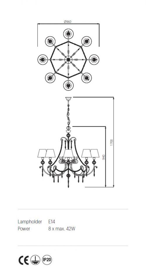 INCANTI - Полилей  COSTANZA ICT C8 20 06 CAND 8X42W E14 ARGENTO/NERO