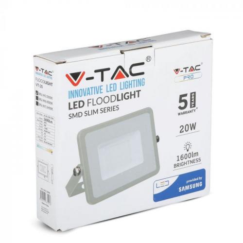 V-TAC - 20W LED Прожектор SAMSUNG Чип SMD Сиво Тяло 3000K SKU: 445