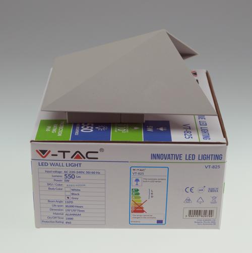 V-TAC - 5W LED Wall Light Grey Body IP65 3000K SKU:218284 VT-825