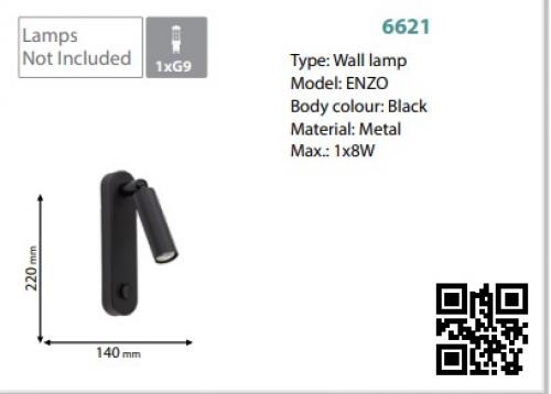TKLighting - WALL LIGHT ENZO 1XG9 Black 8W 6621