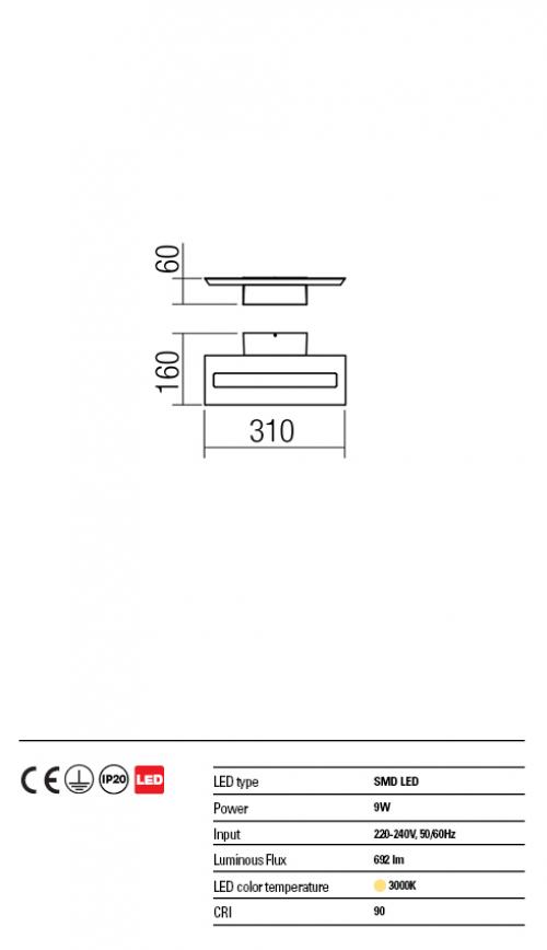 REDO GROUP - Аплик  EXOD 01-1338 AP LED 9W 3000K BK