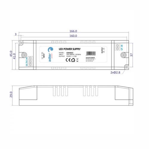 ADLER - ADM3612 LED POWER SUPPLY FOR LED STRIPS 60W, 12V DC, NON-WATERPROOF