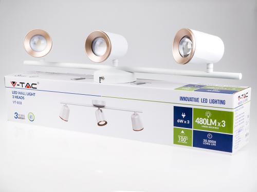 V-TAC - 18W LED Тройна Спот Лампа 3000К Бяла SKU: 218258