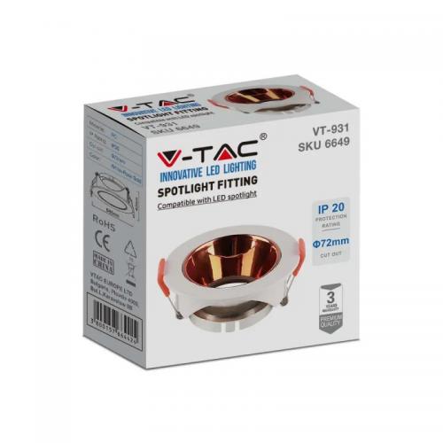V-TAC - GU10 Fitting Round White Frame with Rose Gold Reflector SKU: 6649