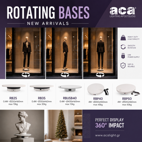ACA LIGHTING - RBP40 Rotating Display Stand with Power Socket – Ø40 cm, White
