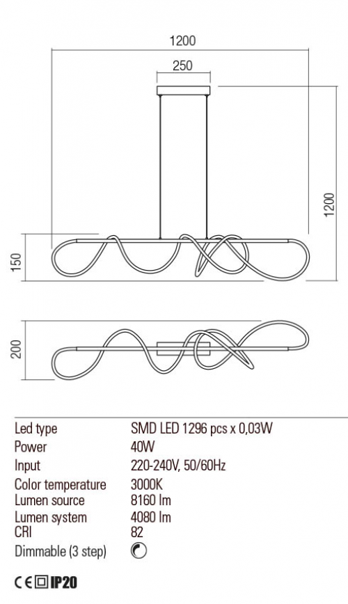 REDO GROUP - Пендел CORRAL 01-2114 SU LED 40W D1200 3000K MAT GOLD