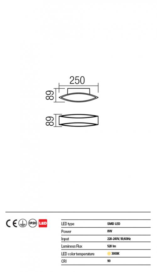 REDO GROUP - Аплик  EIGHER 01-1329 AP LED 8W 3000K WH
