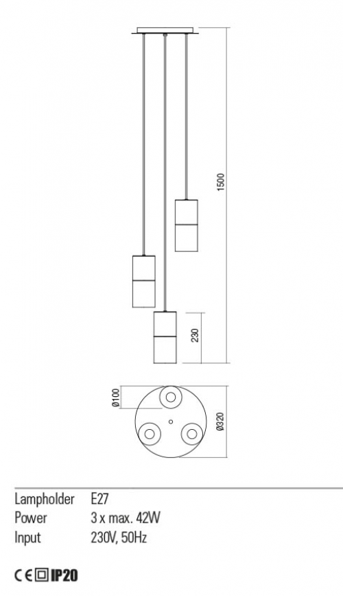 REDO GROUP - pendant luminaire IWI 01-2022 SU 3X40W E27 SCP 