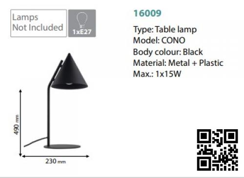 TKLighting - НАСТОЛНА ЛАМПА CONO 1XE27 ЧЕРНА 1x15W 16009