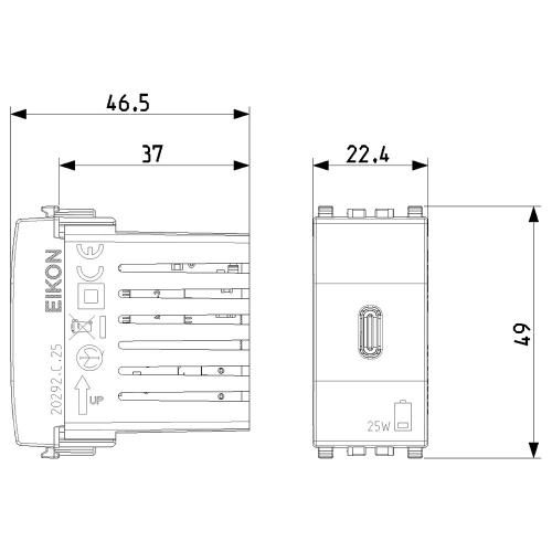 VIMAR - 20292.C.25 - C USB розетка 25W 1M Сив EIKON