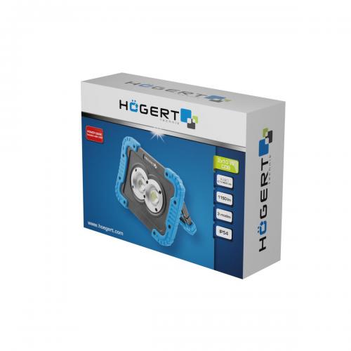 Högert Technik - Портативен LED прожектор USB зареждане 2x10W 1150lm IP54  HT1E430