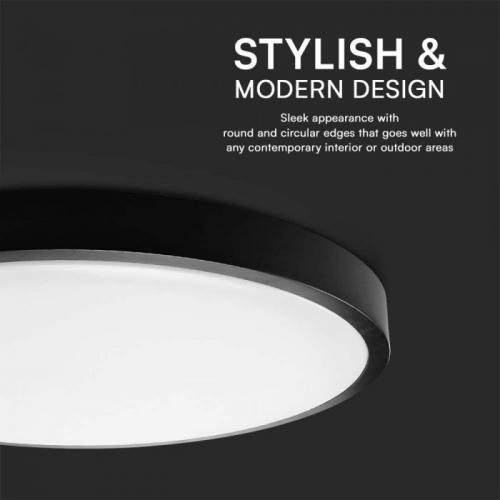 V-TAC - 24W LED Плафон Кръг Черна Рамка 3000К IP44 SKU: 76361