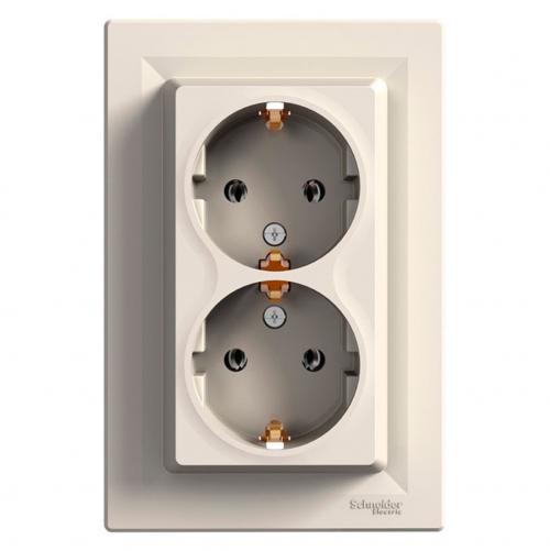 SCHNEIDER ELECTRIC - EPH9900123 Asfora - double socket-outlet with side earth contact, crema