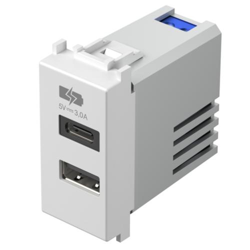 TEM - EM68MW Socket 2xUSB for charging type A+C 3A 15W 1M, color White matt, Modul