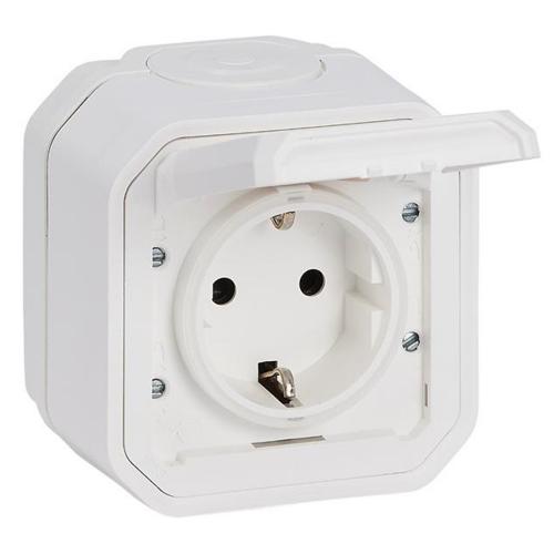 LEGRAND - Socket schuko 16A with child protection and screw terminals monobloc for surface mounting color White IP55 Plexo New 69771L